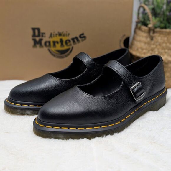 Dr. Martens Shoes - Dr. Martens Elphie MJ Black Virginia Leather Mary Jane Shoes UK 7 Women's 9 NIB